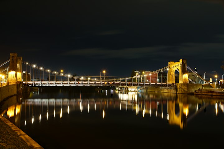 Grunwaldzki Bridge in Wrocław at night